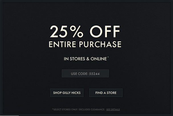 25% Off Entire Purchase at Gilly Hicks 